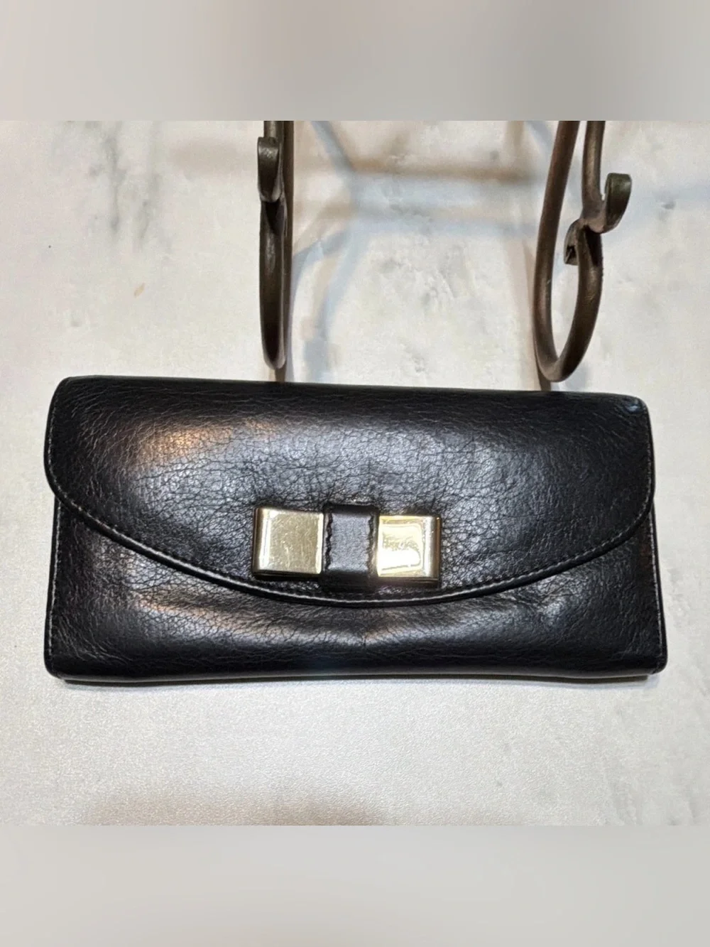 Chloé Black Women's Long Flap Wallet Solid Logo Folding Card Zip Coin Pocket/COA